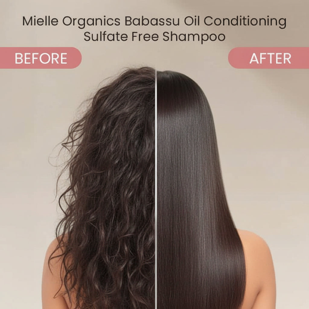 Comparison of hair before and after using Mielle Organics Babassu Oil Conditioning Sulfate Free Shampoo.