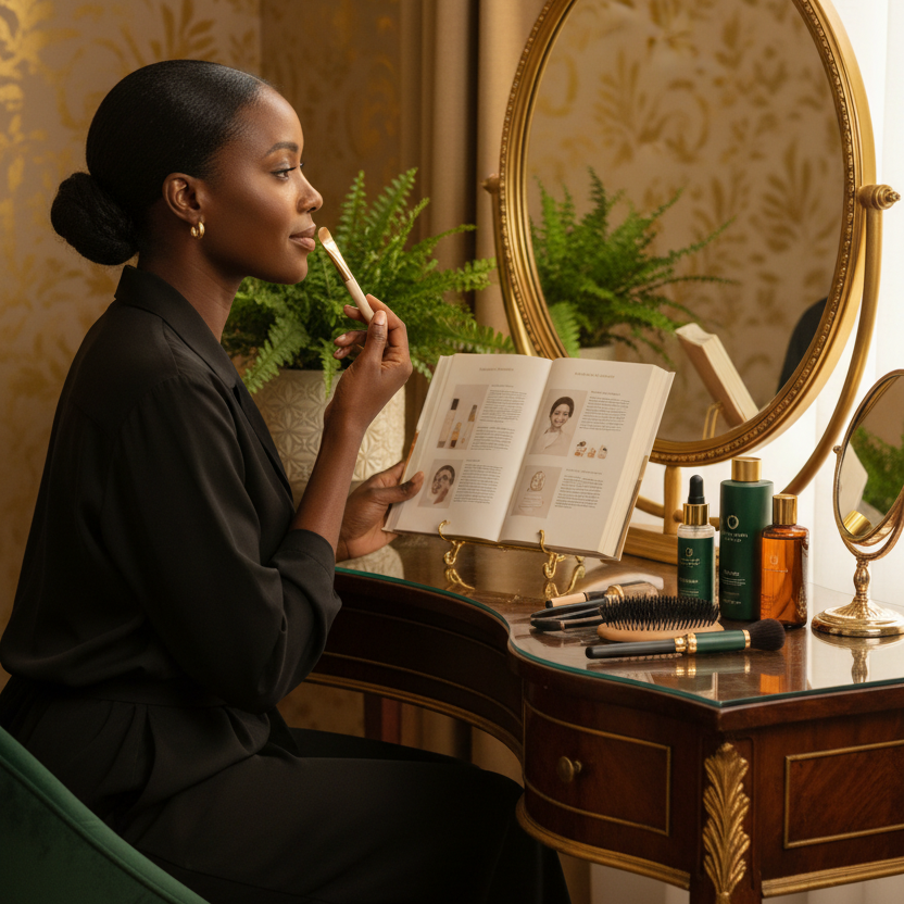 Woman applying scalp concealer following steps from Cover Up & Confidence Up guide