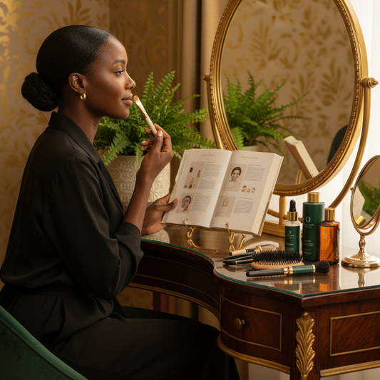 Woman applying scalp concealer following steps from Cover Up & Confidence Up guide