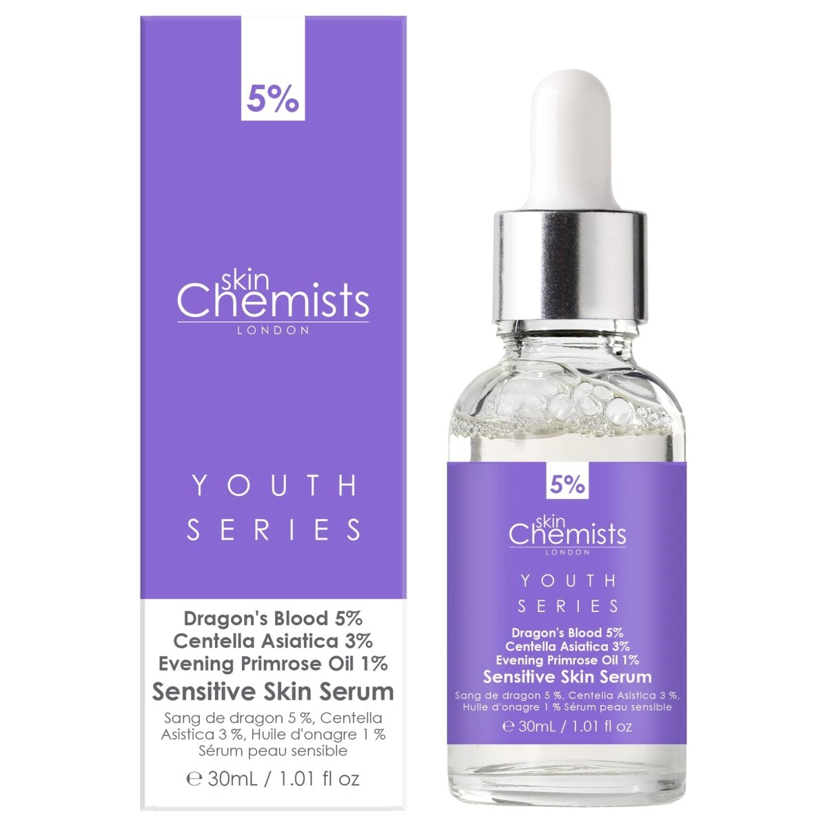 Skin Chemists Youth Series serum bottle and packaging on a white background
