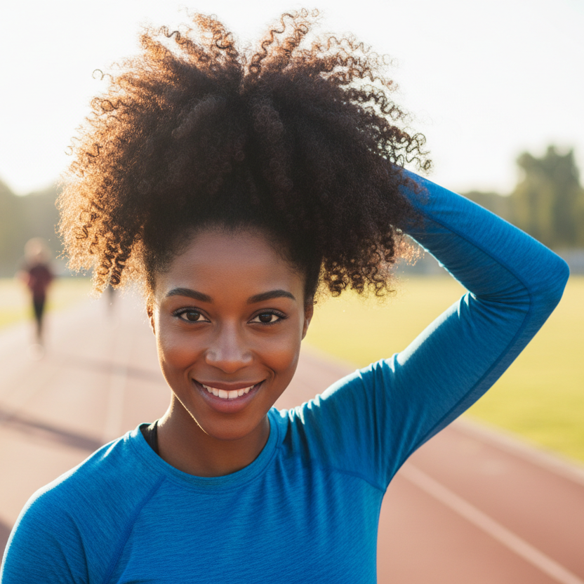Confident woman with thick hair in a secure, comfortable ponytail