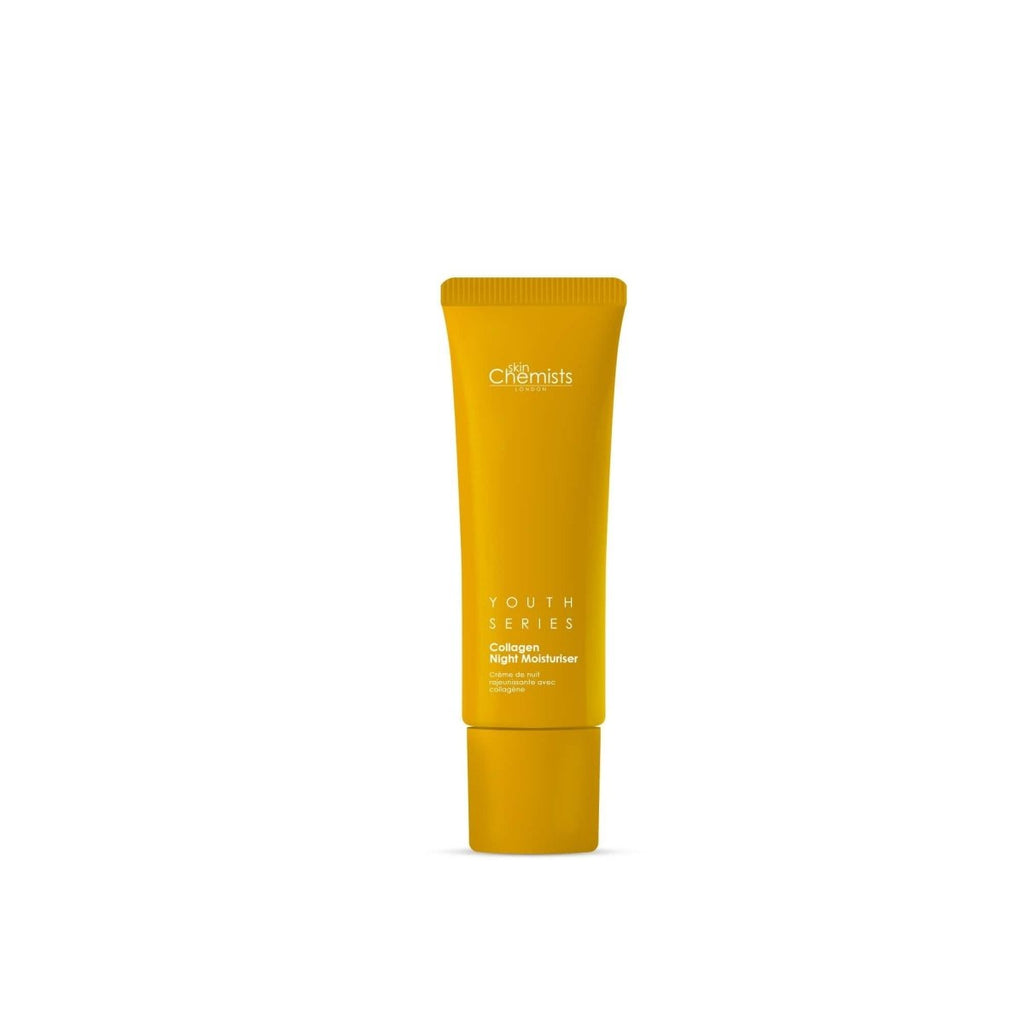 Yellow tube of skincare product on a white background