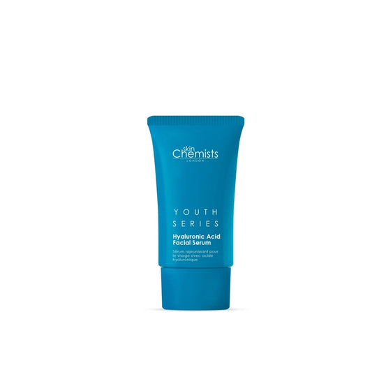 Blue facial serum tube with 'Clean Chemists' branding on a white background