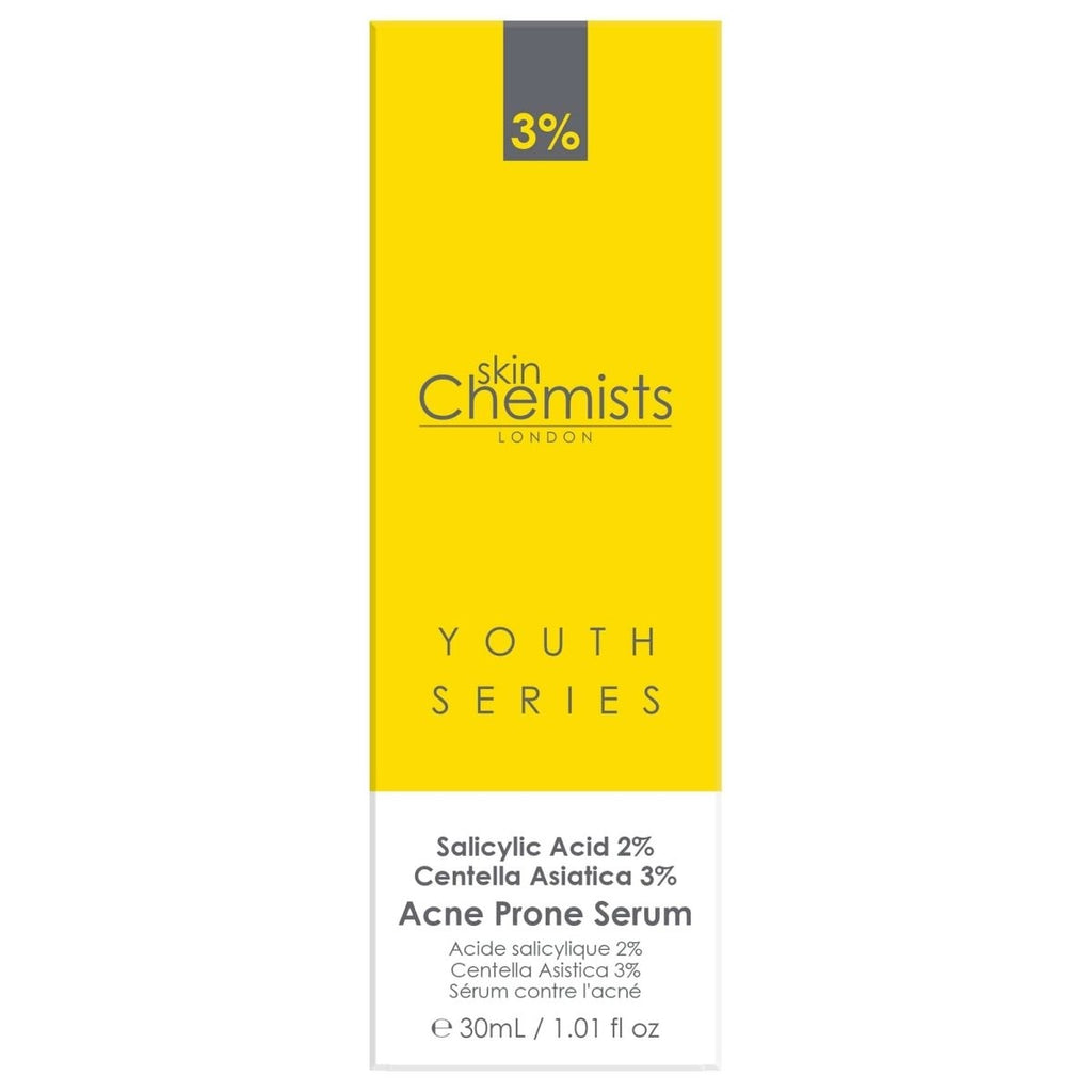 Skincare serum packaging with 'skinChemists London' branding on a white background