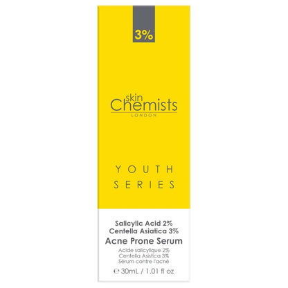 Skincare serum packaging with 'skinChemists London' branding on a white background