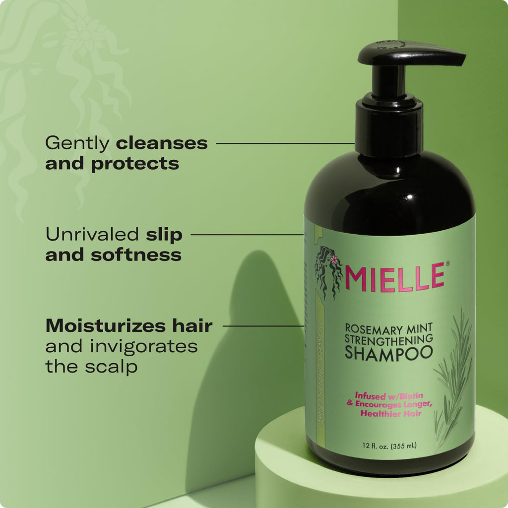 MIELLE shampoo bottle with text on a green background