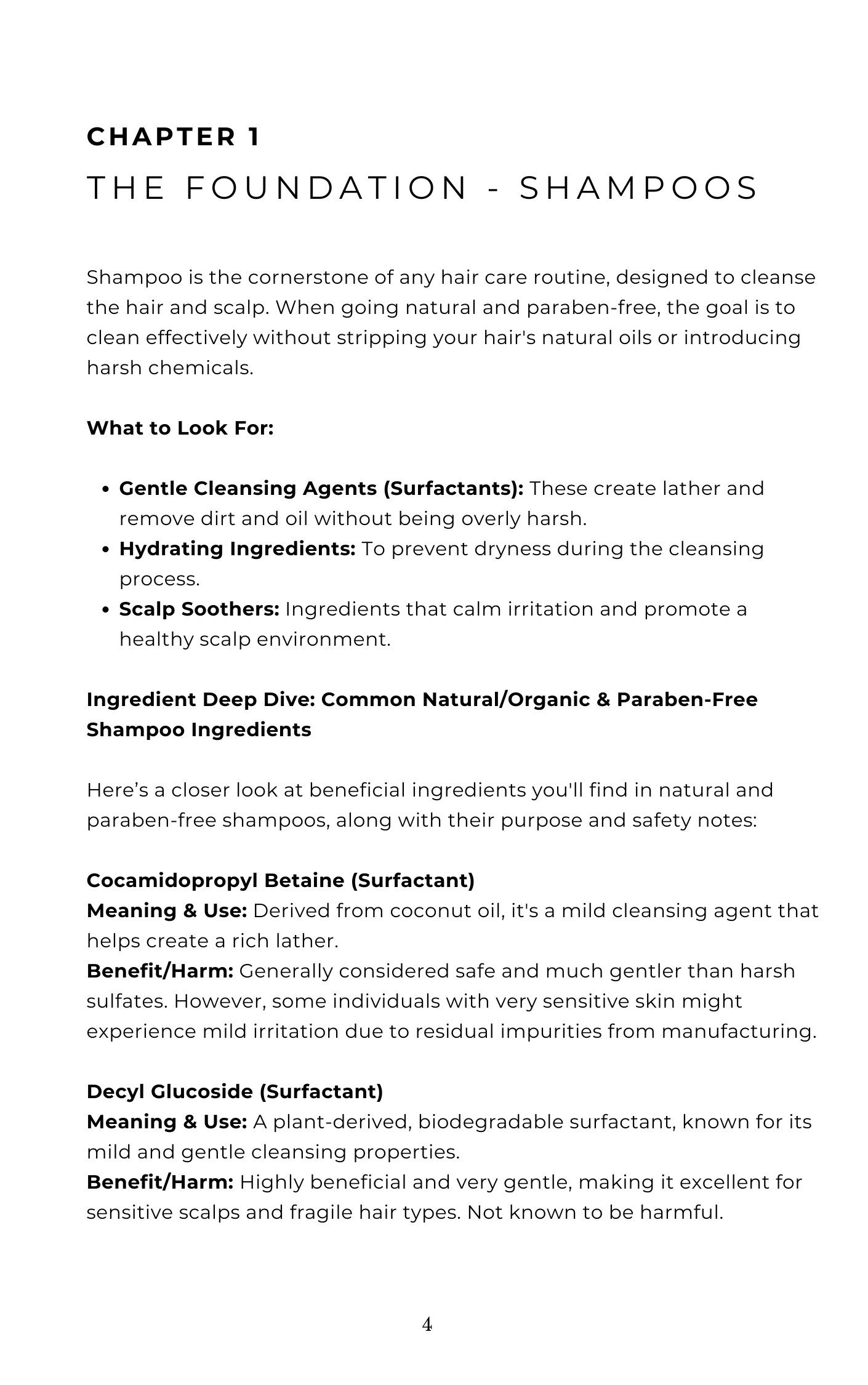 Page from a book or document about shampoo ingredients and benefits