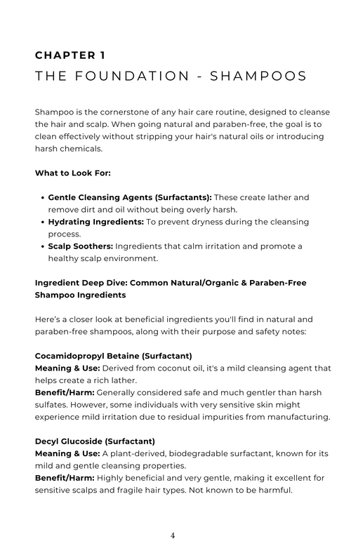 Page from a book or document about shampoo ingredients and benefits