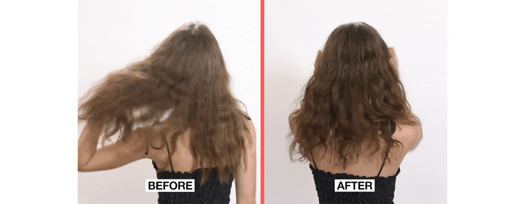 Before and after comparison of hair growth with a person showing more hair on the back of their neck.