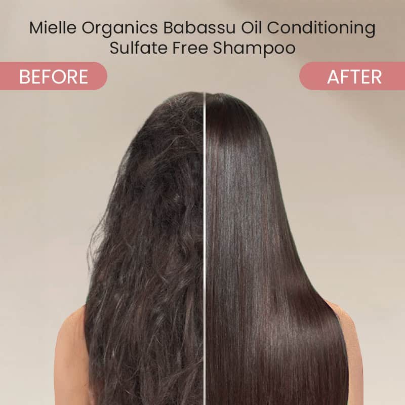 Comparison of hair before and after using Mielle Organics Babassu Oil Conditioning Sulfate Free Shampoo.