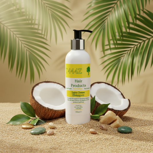 A white plastic pump bottle of T444Z Hair Products Capus Cleanse Shampoo with a yellow and green label, set against a plain white background.