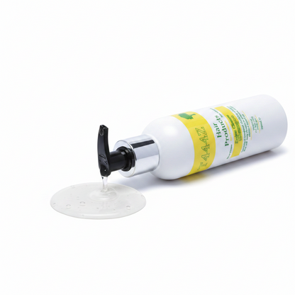 A white plastic pump bottle of T444Z Hair Products Capus Cleanse Shampoo with a yellow and green label, set against a plain white background.