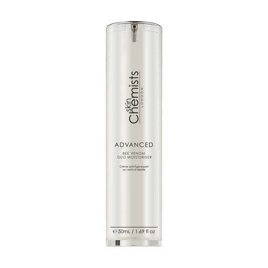 Skincare bottle labeled 'skinChemists' on a white background