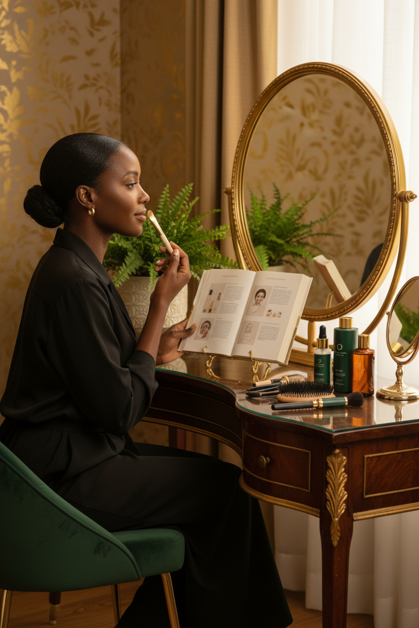Woman applying scalp concealer following steps from Cover Up & Confidence Up guide