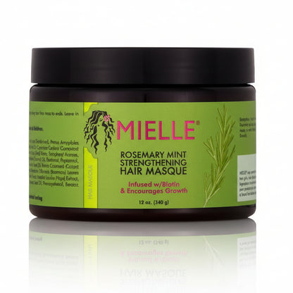 Mielle Rosemary Mint Strengthening Hair Masque jar on a white background