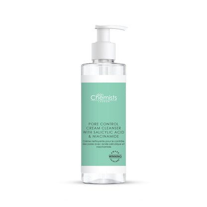 Skincare bottle with pump on a white background