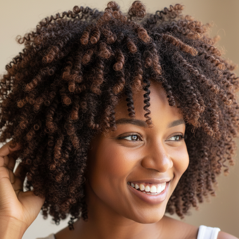 Confident woman with gorgeous defined 4C curls