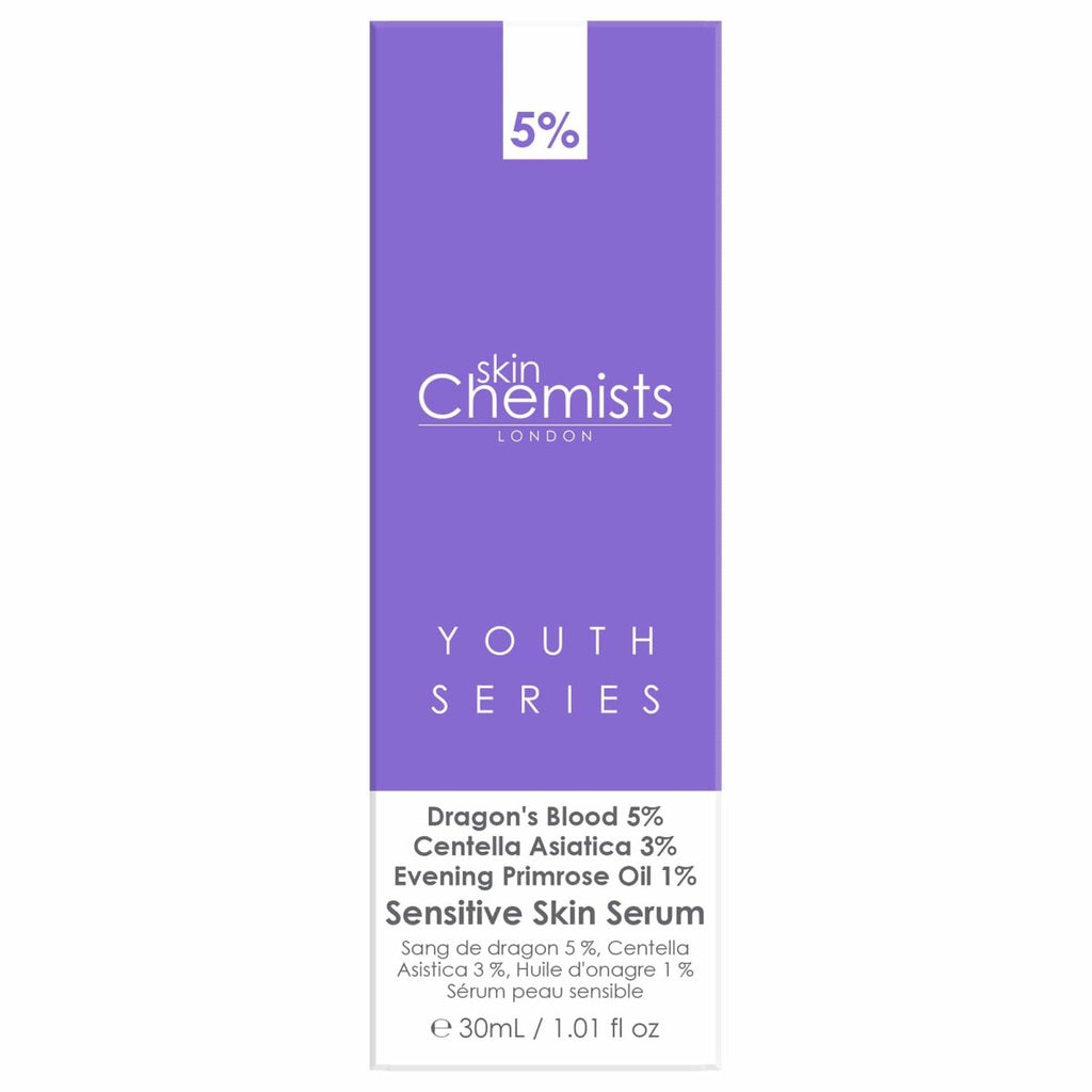 Skincare serum packaging with 'skinChemists London' branding on a white background