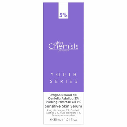 Skincare serum packaging with 'skinChemists London' branding on a white background