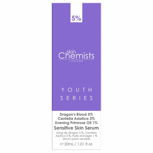 Skincare serum packaging with 'skinChemists London' branding on a white background