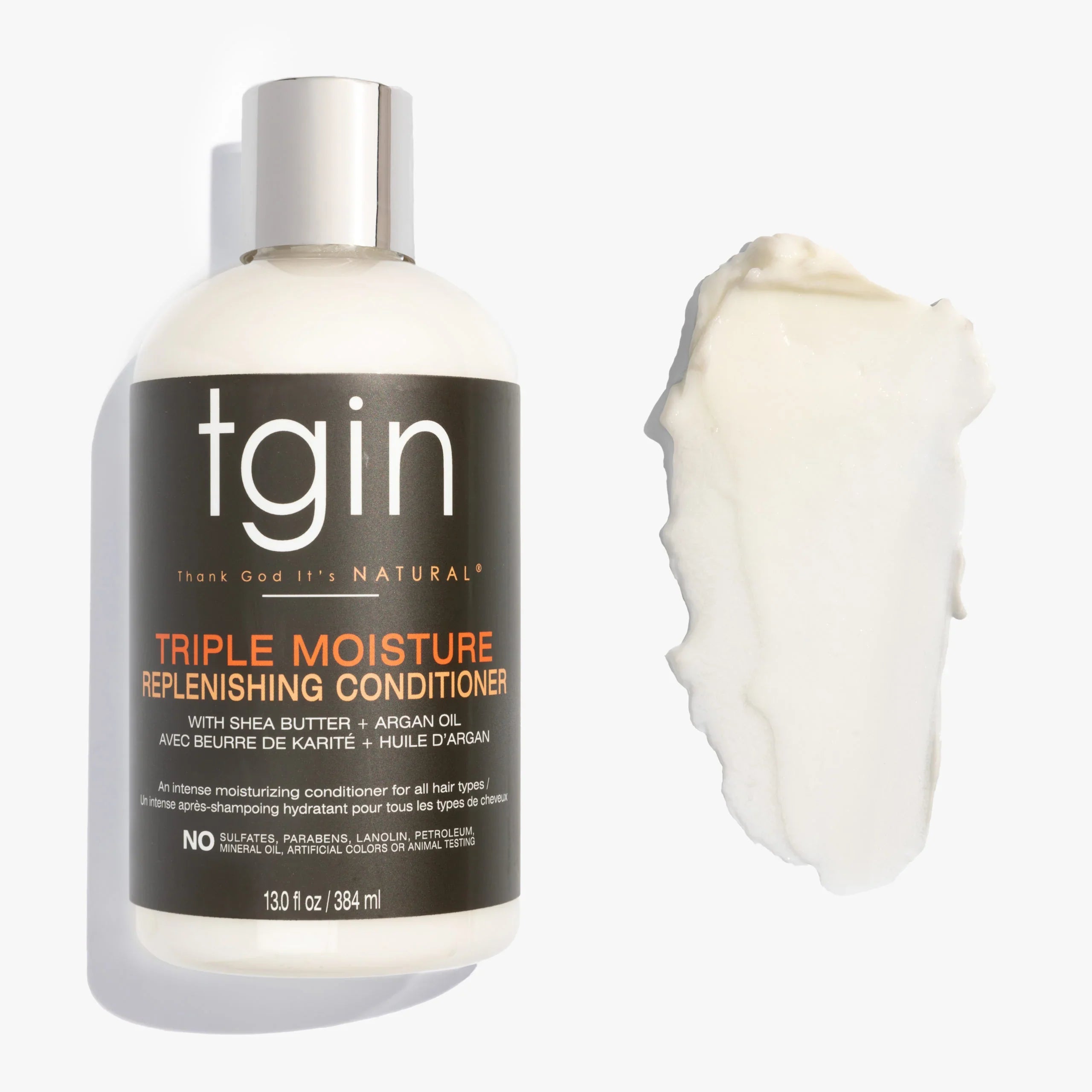 tgin Triple Moisture Replenishing Conditioner bottle with a sample on a white background