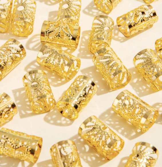 Pack of 10 Pieces Gold Textured Metal Hair Beads